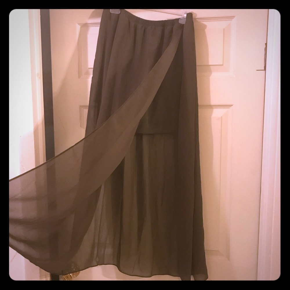 Olive Green Sheer Split Skirt